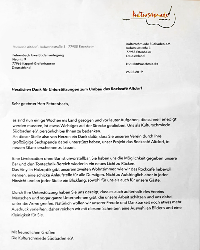 Dankschreiben Kuschmie Südbaden eV